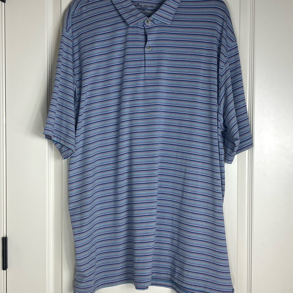 Peter Millar Blue Polo Shirt Casual Striped Design